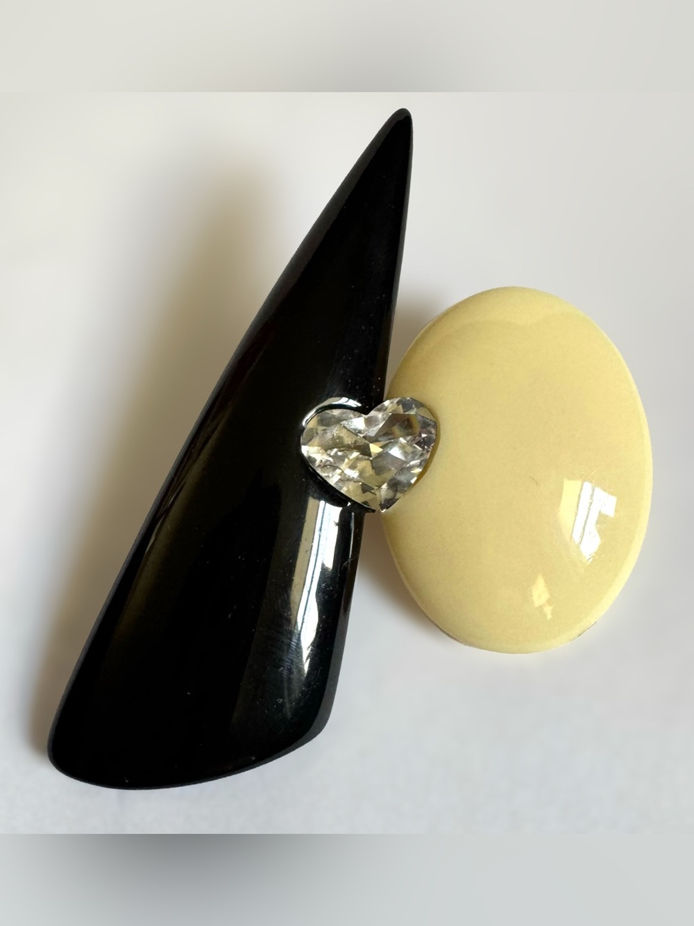 Vtg Wendy Gell Lucite Acrylic Art Deco Brooch Black Heart Rhinestone Statement